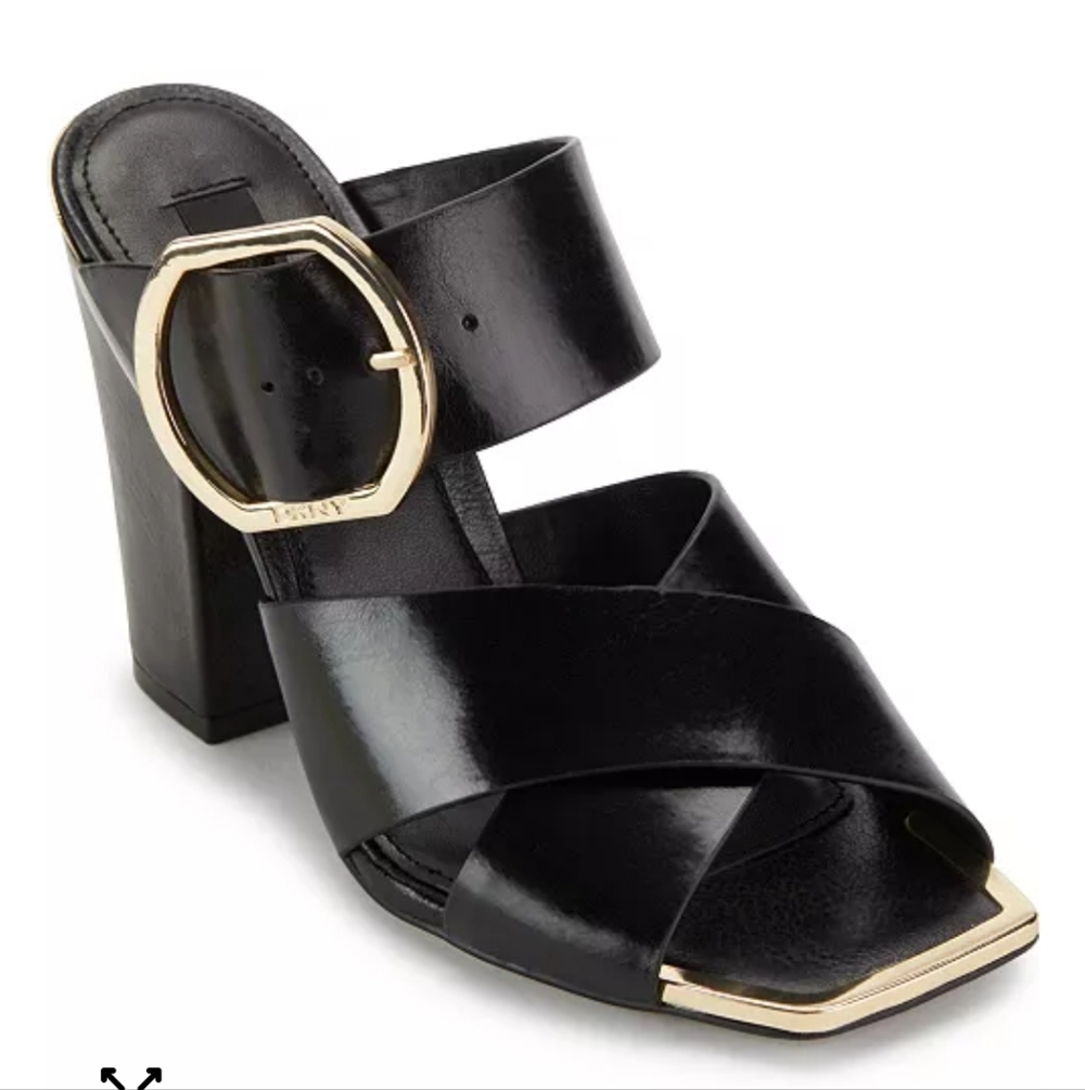DKNY Black Buckled Slide Sandals